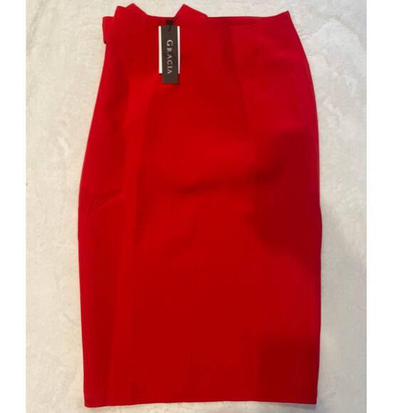 GRACIA Women's Side Bow Pencil Midi Skirt with Front Slit Medium Red NWT - Picture 5 of 6